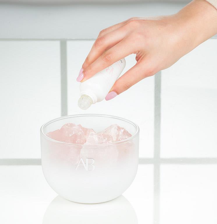 Rose Quartz Crystal Fragrance Bowl with Nurturing Love & Sandalwood Scent by Aromabotanical