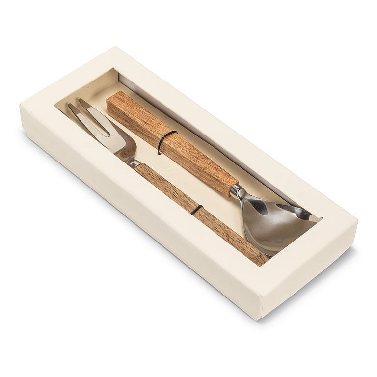 Modern Slim Handle Salad Servers – Mangowood & Stainless Steel Salad Serving Set