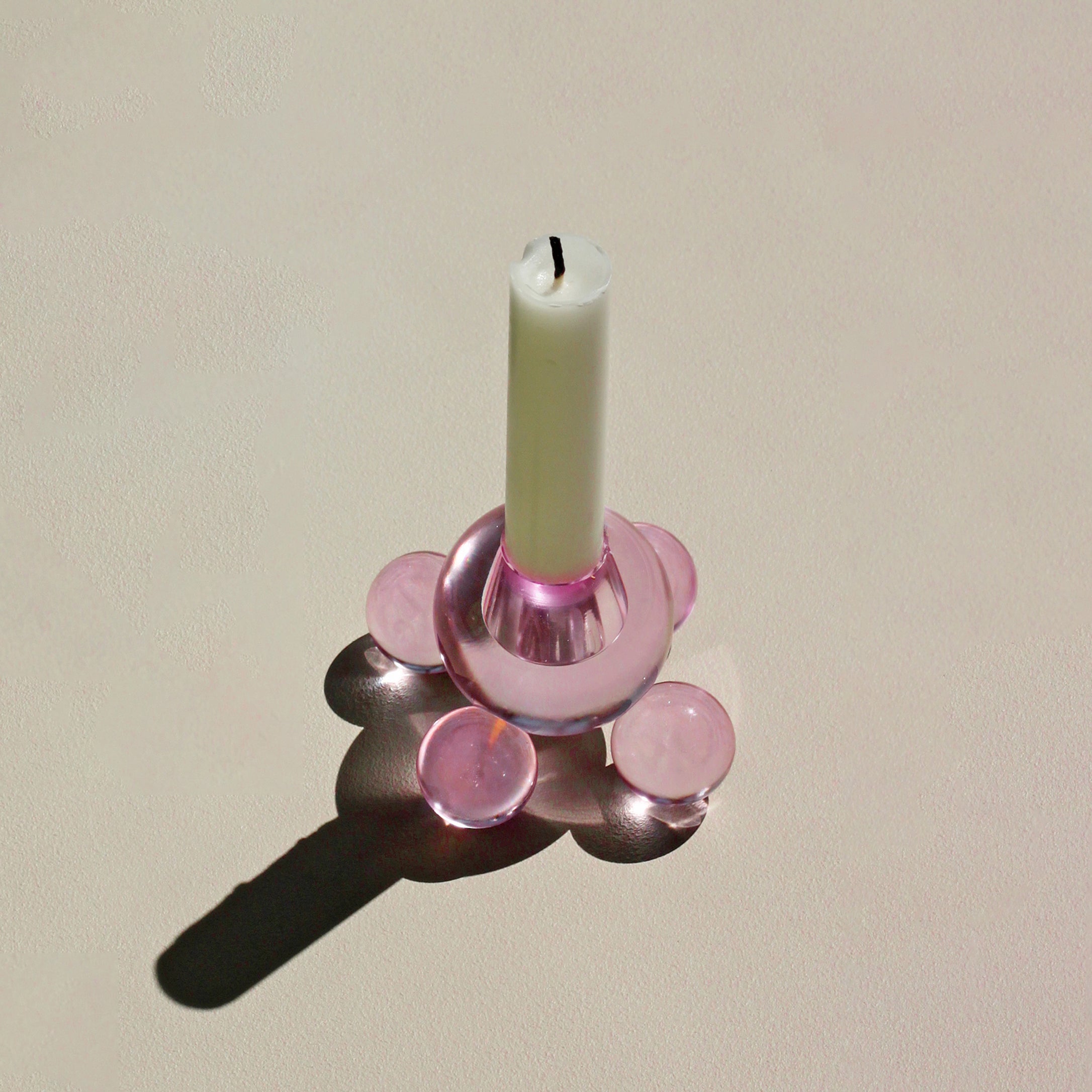Bougeoir sphère à bulles - Base sphérique en verre de cristal rose