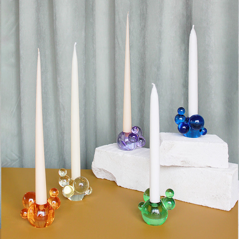 Bougeoir en Verre Soufflé - Belle Sculpture Décorative Verte