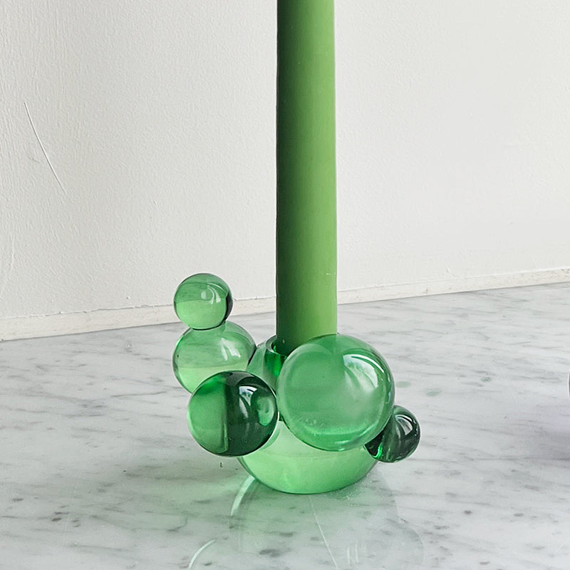 Bougeoir en Verre Soufflé - Belle Sculpture Décorative Verte
