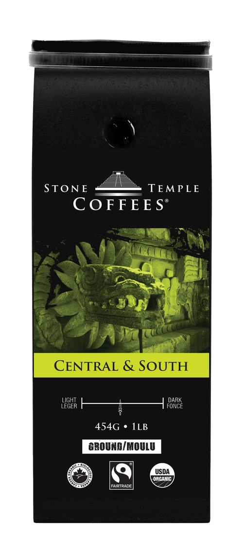 Central & South - Ground, Medium Roast, Certified Organic OCIA/ Fairtrade Coffee 1lb/454g
