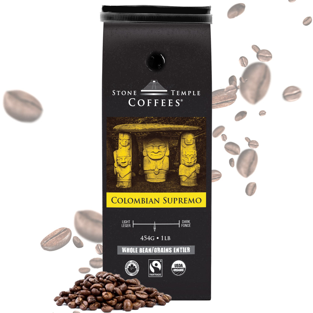 Café de Colombie Suprême - Grains entiers, Torréfaction moyenne, Certifié Biologique OCIA/Équitable 454g