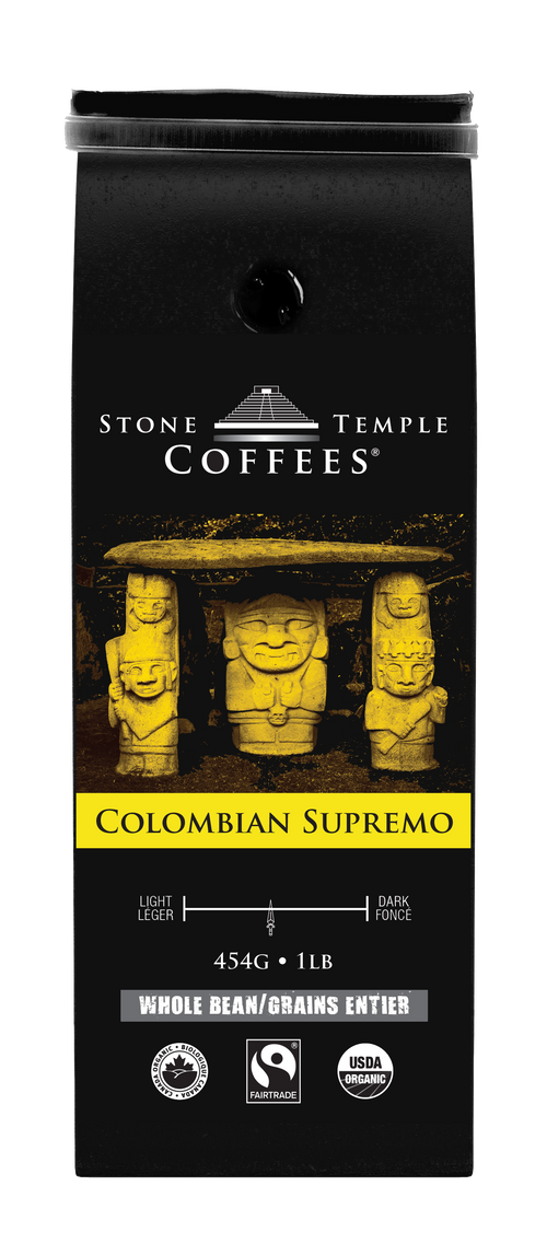 Colombian Supremo - Whole Bean, Medium Roast, Certified Organic OCIA/ Fairtrade Coffee 1lb/454g