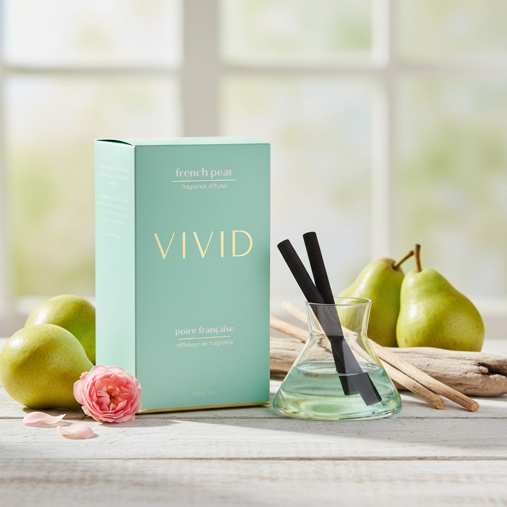 Diffuseur moderne Poire Française avec parfum sophistiqué Poire Florale Musquée par Aromabotanical