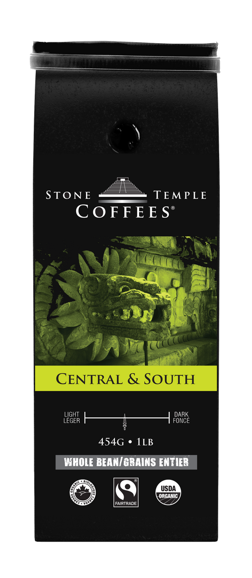 Central & South - Whole Bean, Medium Roast, Certified Organic OCIA/ Fairtrade Coffee 1lb/454g
