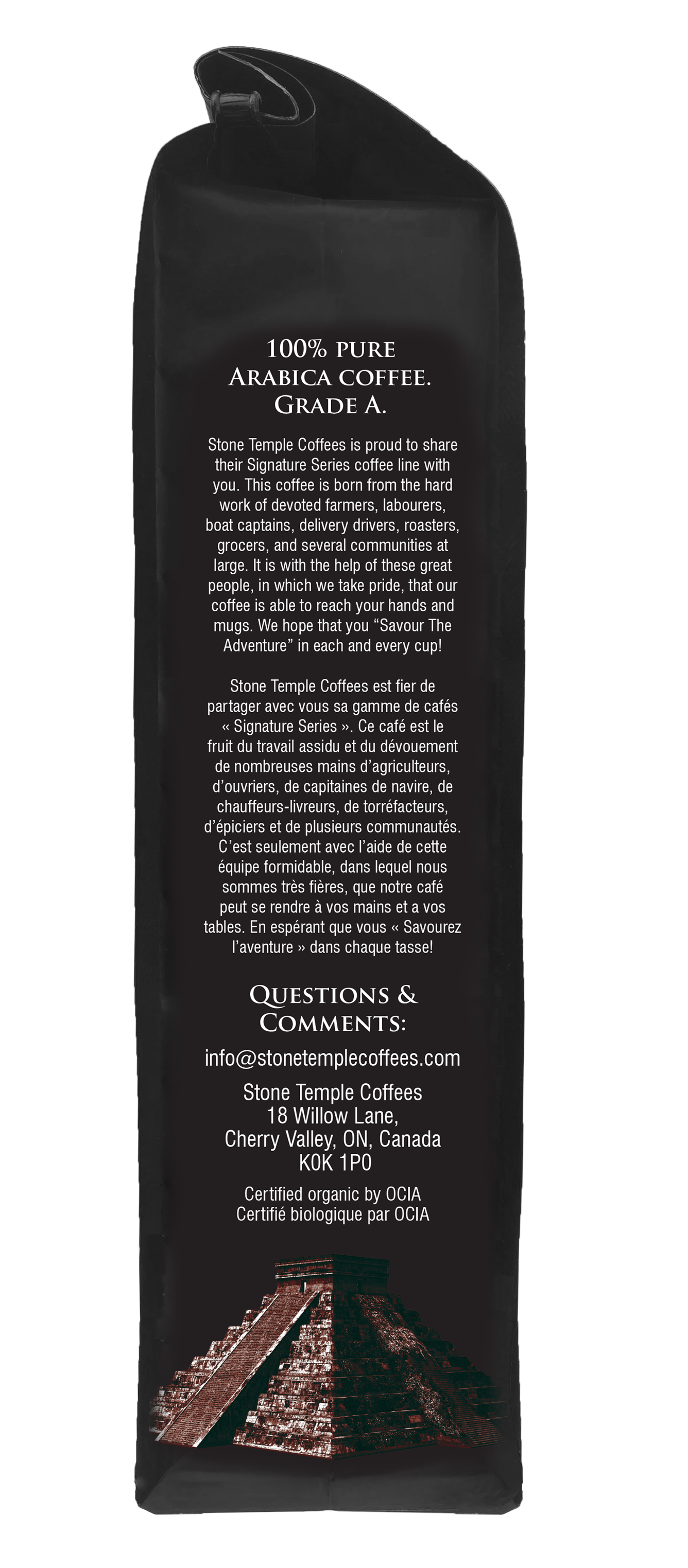 Dark Temple - Torréfaction française foncée, Certifié biologique OCIA/ Café équitable 1lb/ 454g