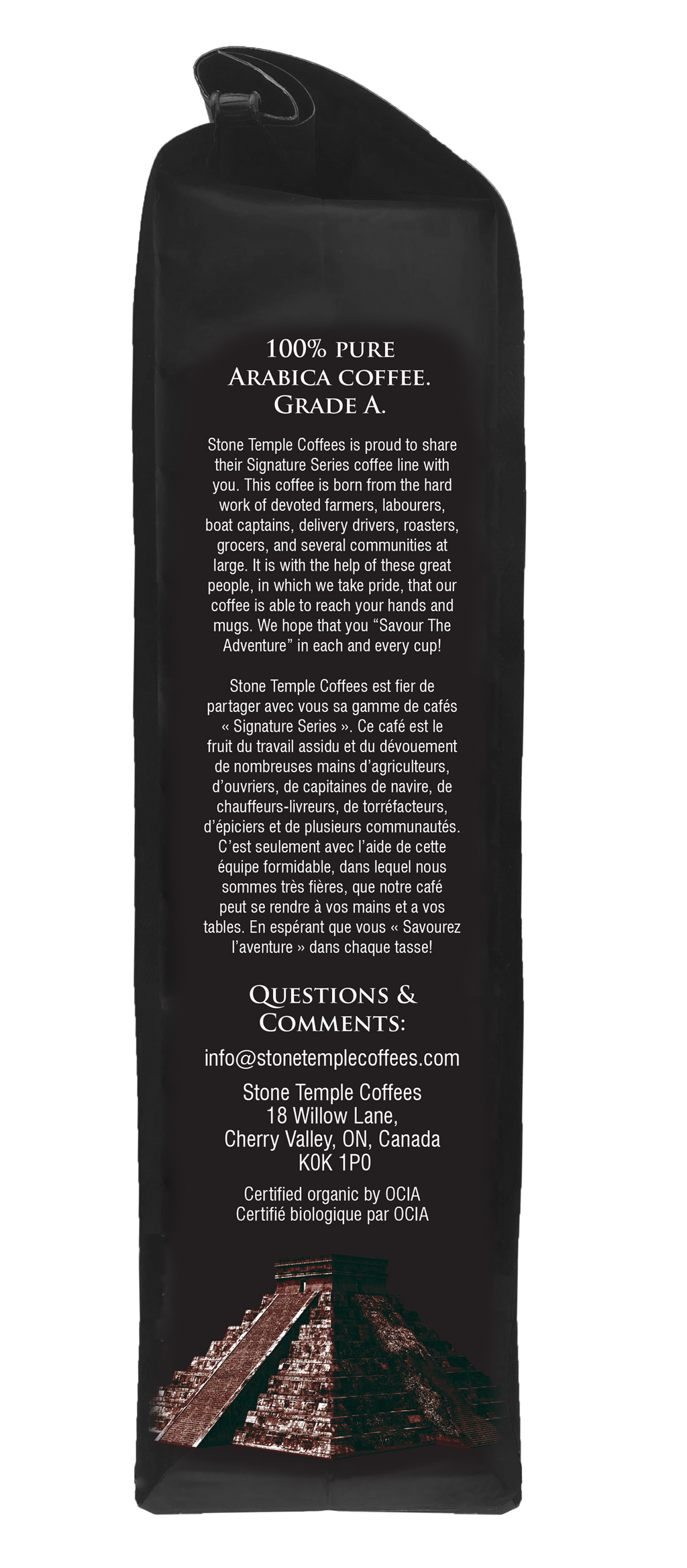 Dark Temple - Whole Bean, Dark French Roast, Certified Organic OCIA/ Fairtrade Coffee 1lb/ 454g