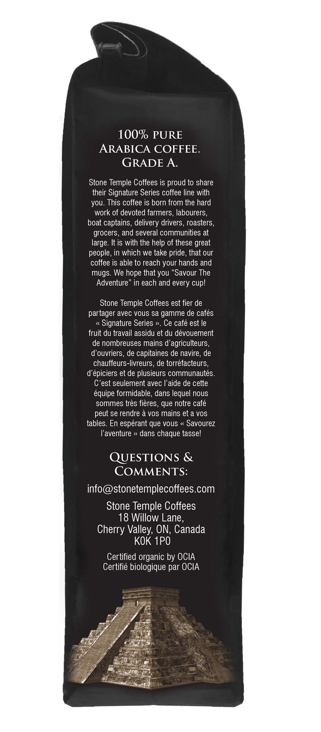 Tête Réduite - Grains entiers, Torréfaction moyenne intense, Café certifié biologique OCIA/Équitable 454g