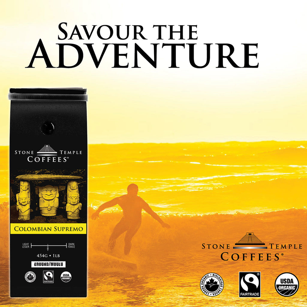 Café de Colombie Suprême - Grains entiers, Torréfaction moyenne, Certifié Biologique OCIA/Équitable 454g
